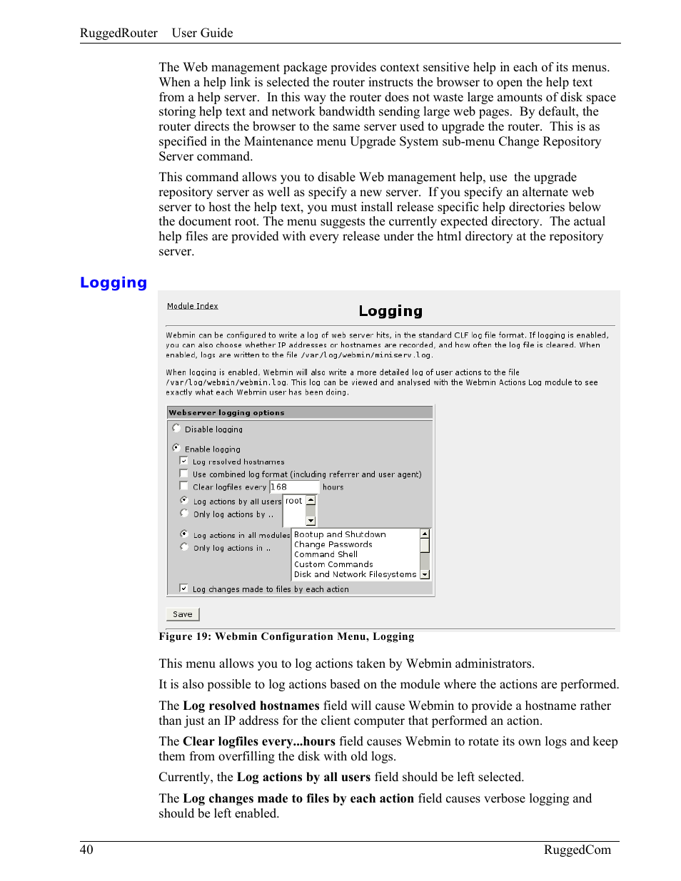Logging | RuggedCom RuggedRouter RX1000 User Manual | Page 42 / 284