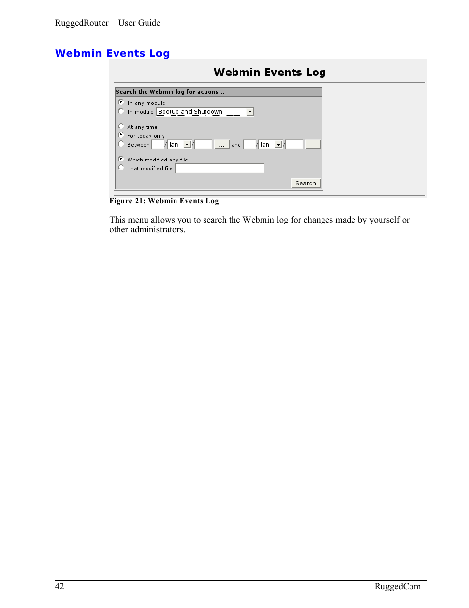 Webmin events log | RuggedCom RuggedRouter RX1000 User Manual | Page 44 / 284