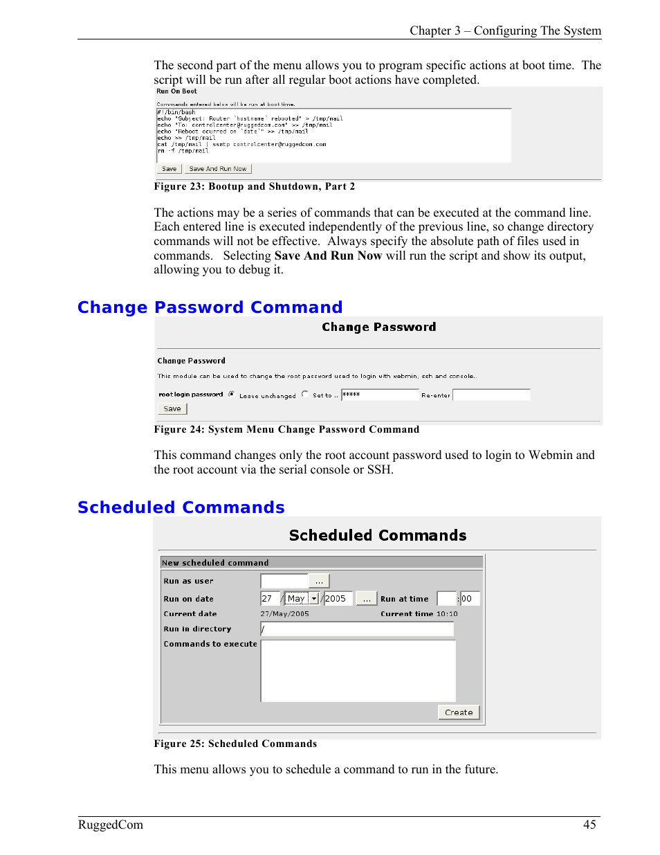 Change password command, Scheduled commands | RuggedCom RuggedRouter RX1000 User Manual | Page 47 / 284