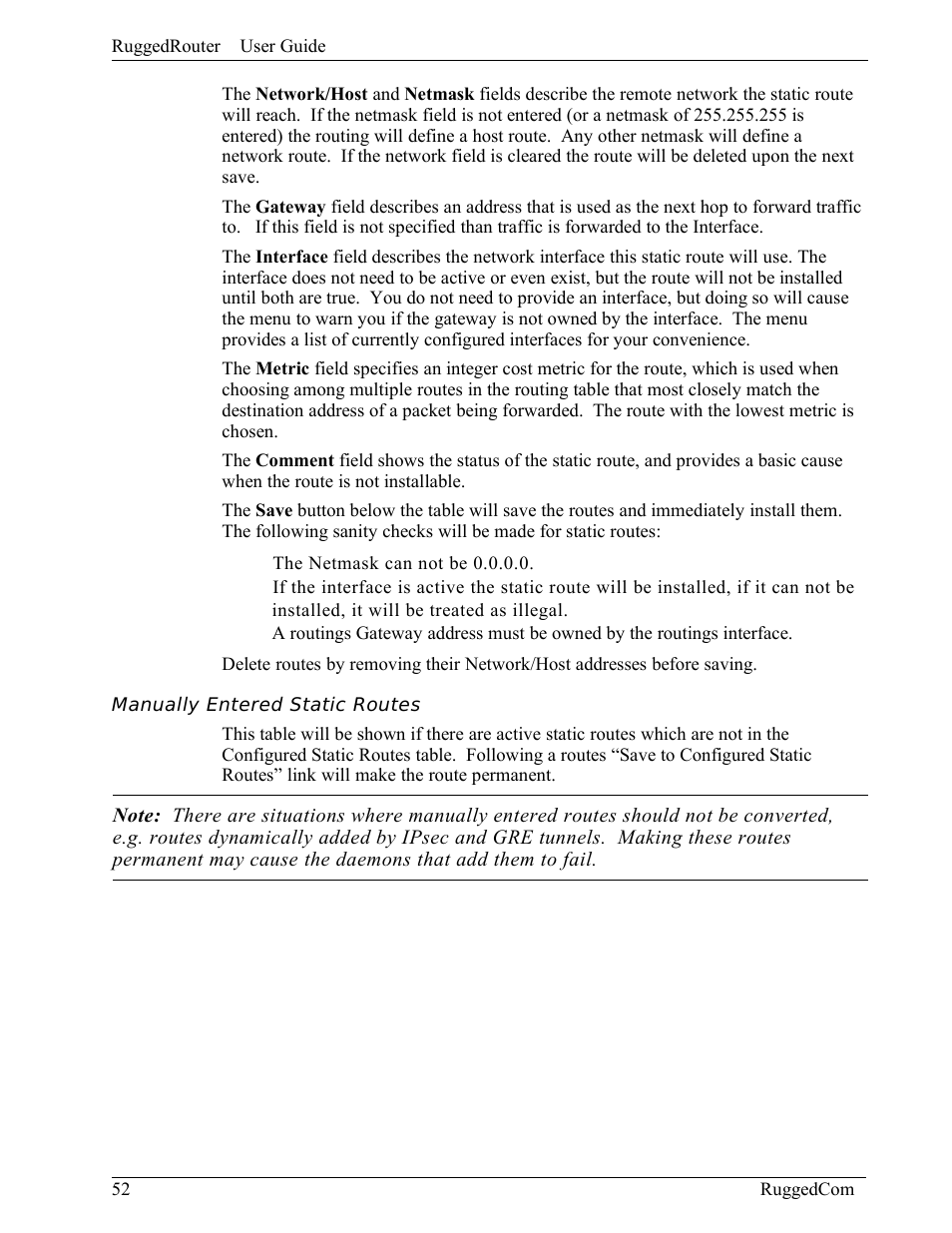 Manually entered static routes | RuggedCom RuggedRouter RX1000 User Manual | Page 54 / 284