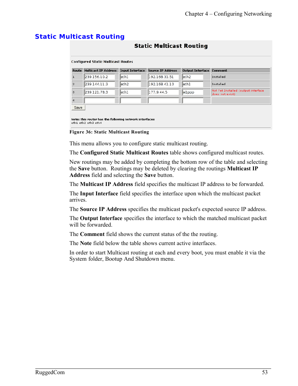 Static multicast routing | RuggedCom RuggedRouter RX1000 User Manual | Page 55 / 284