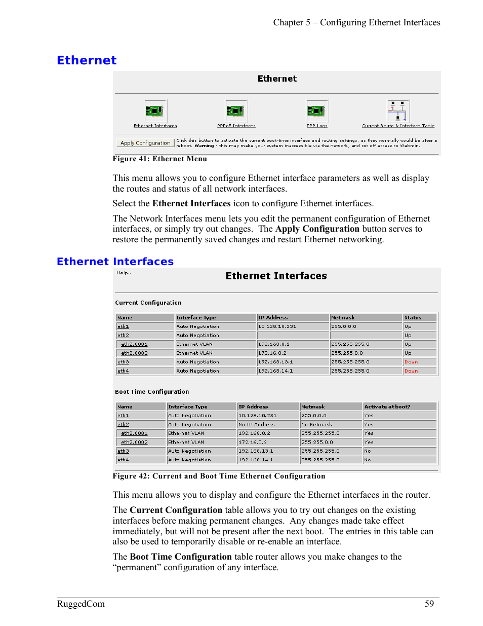 Ethernet, Ethernet interfaces | RuggedCom RuggedRouter RX1000 User Manual | Page 61 / 284