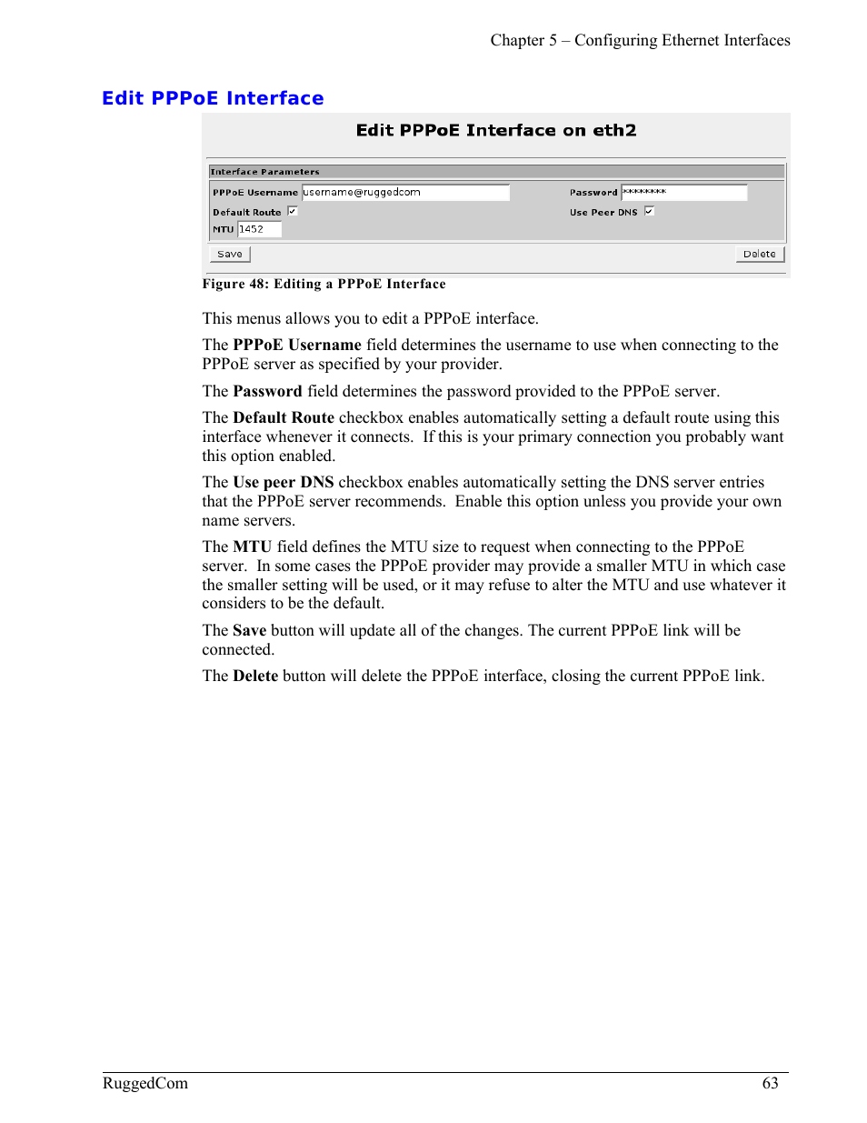 Edit pppoe interface | RuggedCom RuggedRouter RX1000 User Manual | Page 65 / 284