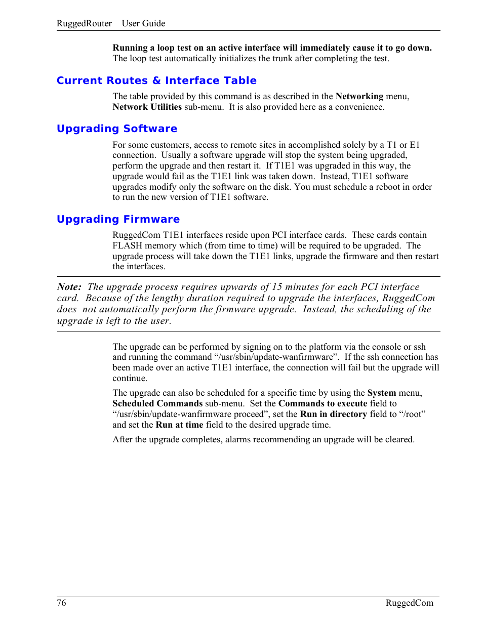 Current routes & interface table, Upgrading software, Upgrading firmware | RuggedCom RuggedRouter RX1000 User Manual | Page 78 / 284