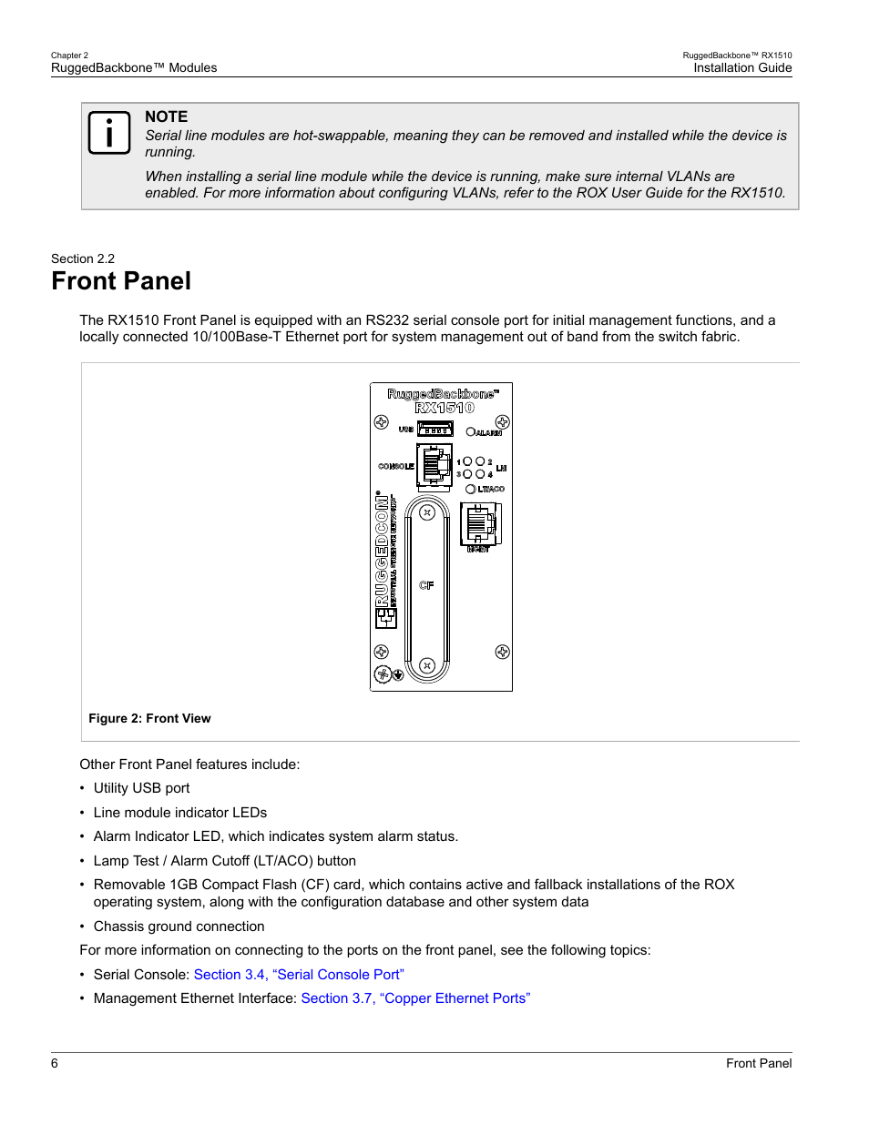 Front panel, 2 front panel | RuggedCom RUGGEDBACKBONE RX1510 User Manual | Page 12 / 52