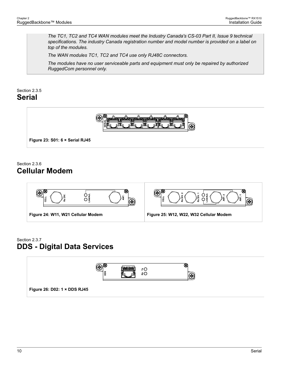 Serial, Cellular modem, Dds - digital data services | 5 serial, 6 cellular modem, 7 dds - digital data services | RuggedCom RUGGEDBACKBONE RX1510 User Manual | Page 16 / 52