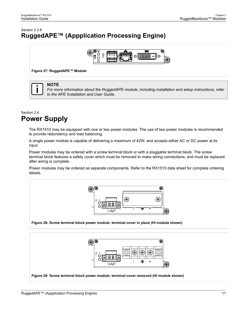 Ruggedape™ (appplication processing engine), Power supply, 8 ruggedape™ (appplication processing engine) | 4 power supply | RuggedCom RUGGEDBACKBONE RX1510 User Manual | Page 17 / 52