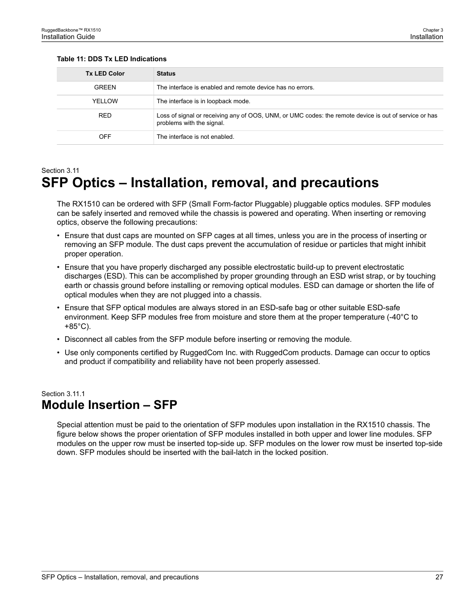 Module insertion – sfp, 1 module insertion – sfp | RuggedCom RUGGEDBACKBONE RX1510 User Manual | Page 33 / 52