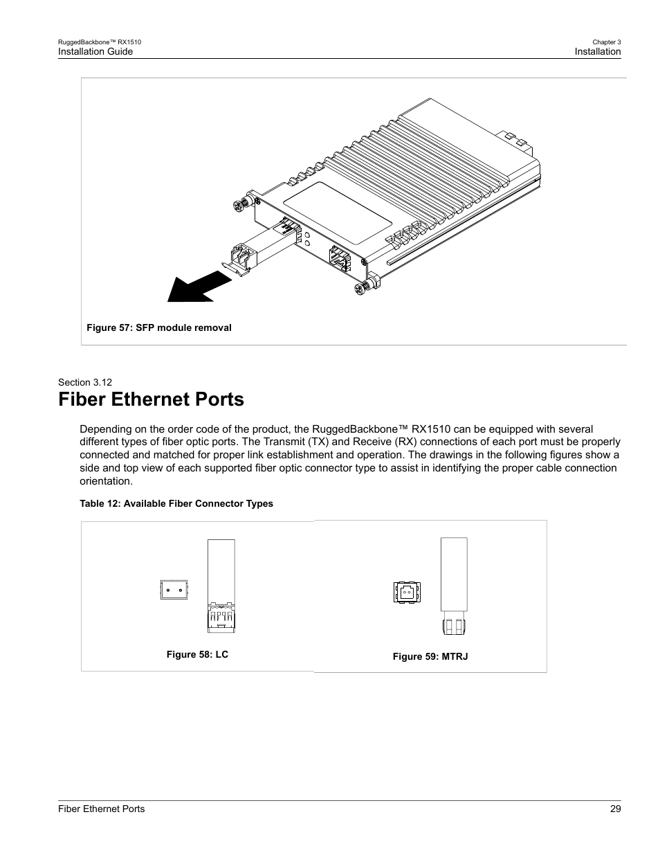 Fiber ethernet ports, 12 fiber ethernet ports | RuggedCom RUGGEDBACKBONE RX1510 User Manual | Page 35 / 52