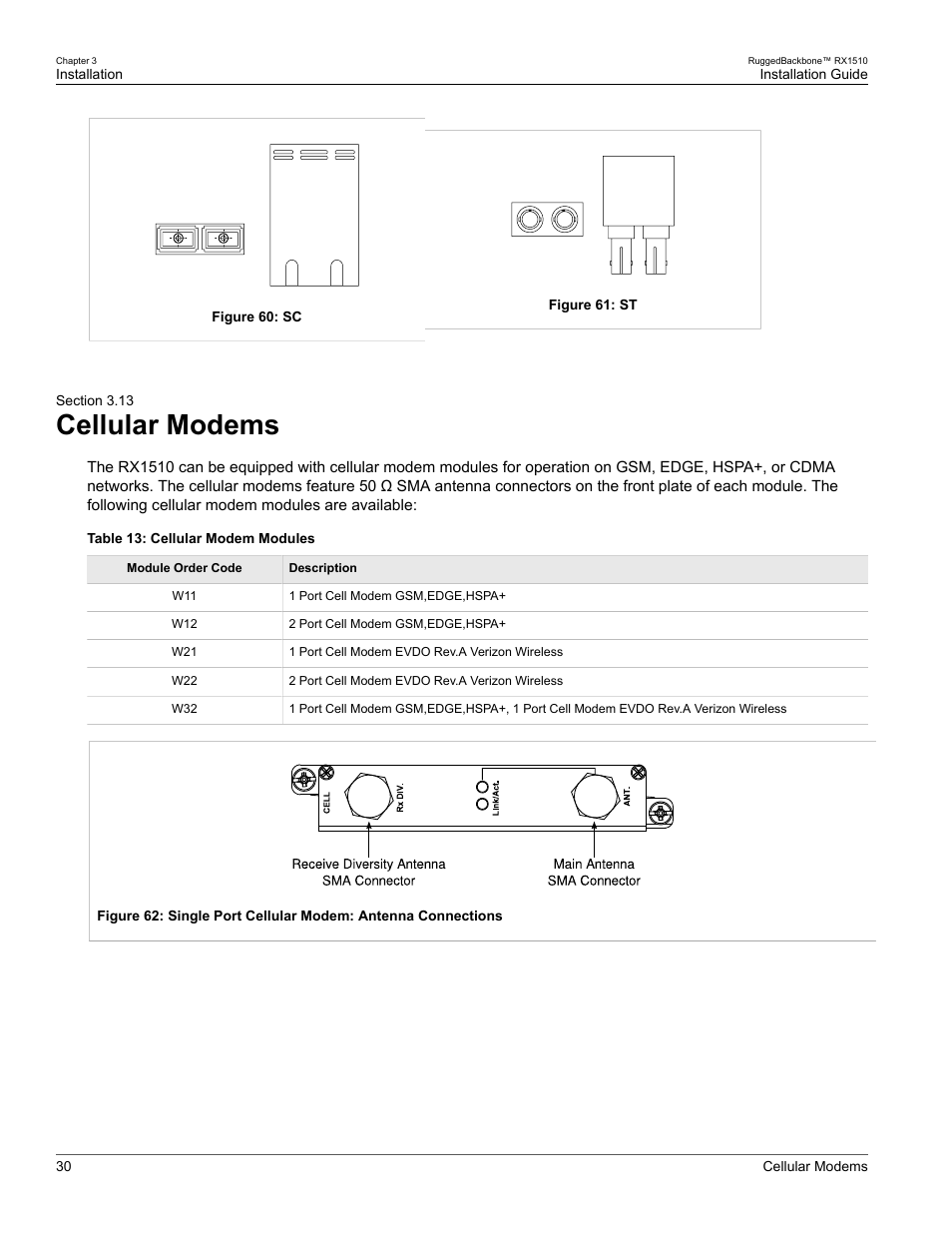 Cellular modems, 13 cellular modems | RuggedCom RUGGEDBACKBONE RX1510 User Manual | Page 36 / 52