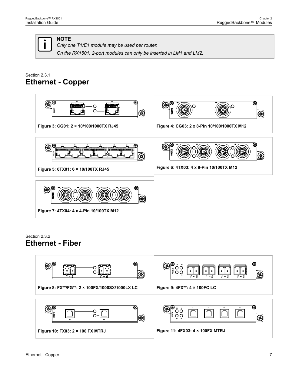 Ethernet - copper, Ethernet - fiber, 1 ethernet - copper | 2 ethernet - fiber | RuggedCom RUGGEDBACKBONE RX1501 User Manual | Page 13 / 52