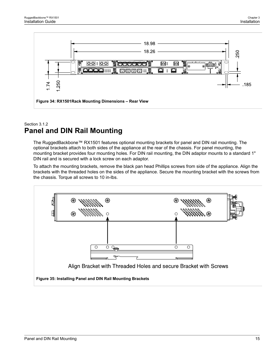Panel and din rail mounting, 2 panel and din rail mounting | RuggedCom RUGGEDBACKBONE RX1501 User Manual | Page 21 / 52