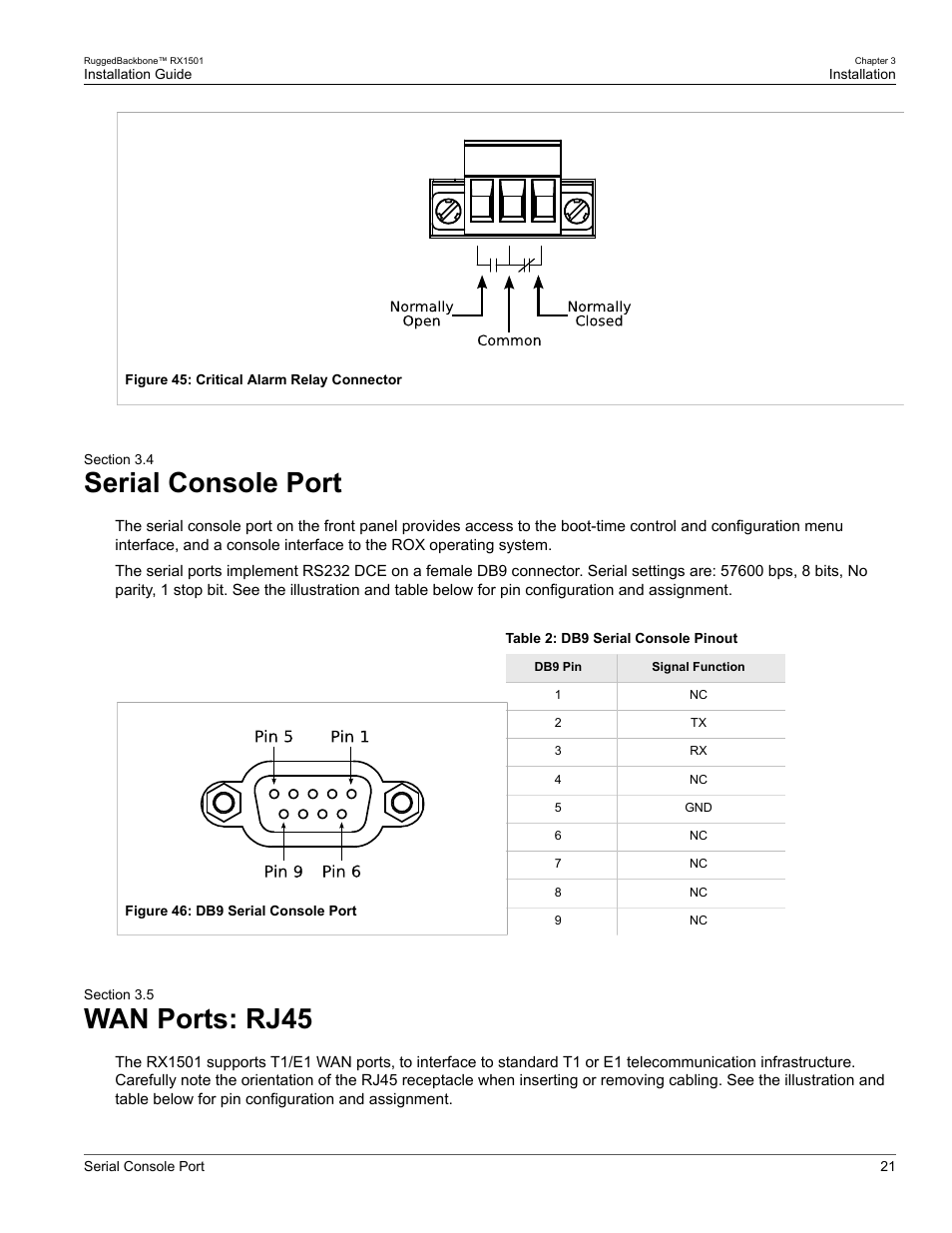 Serial console port, Wan ports: rj45, 4 serial console port | 5 wan ports: rj45, Section 3.4, “serial console port | RuggedCom RUGGEDBACKBONE RX1501 User Manual | Page 27 / 52