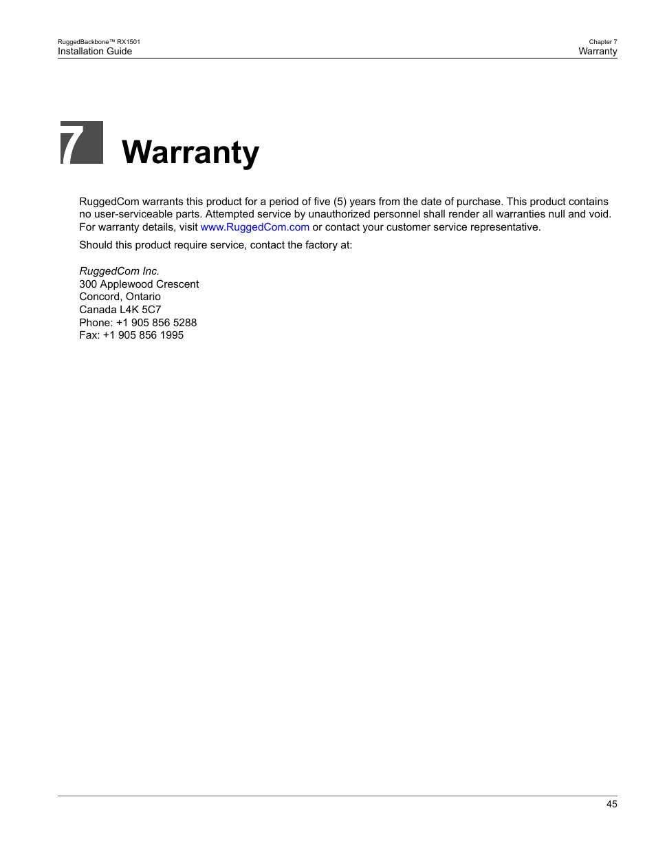 Warranty | RuggedCom RUGGEDBACKBONE RX1501 User Manual | Page 51 / 52