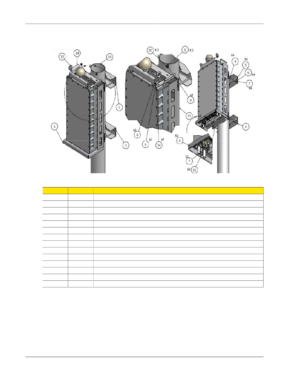 Pole mounting, Win7000 pole mounting diagram, Win7000 pole mount parts list | RuggedCom RUGGEDMAX WIN7000 User Manual | Page 18 / 34