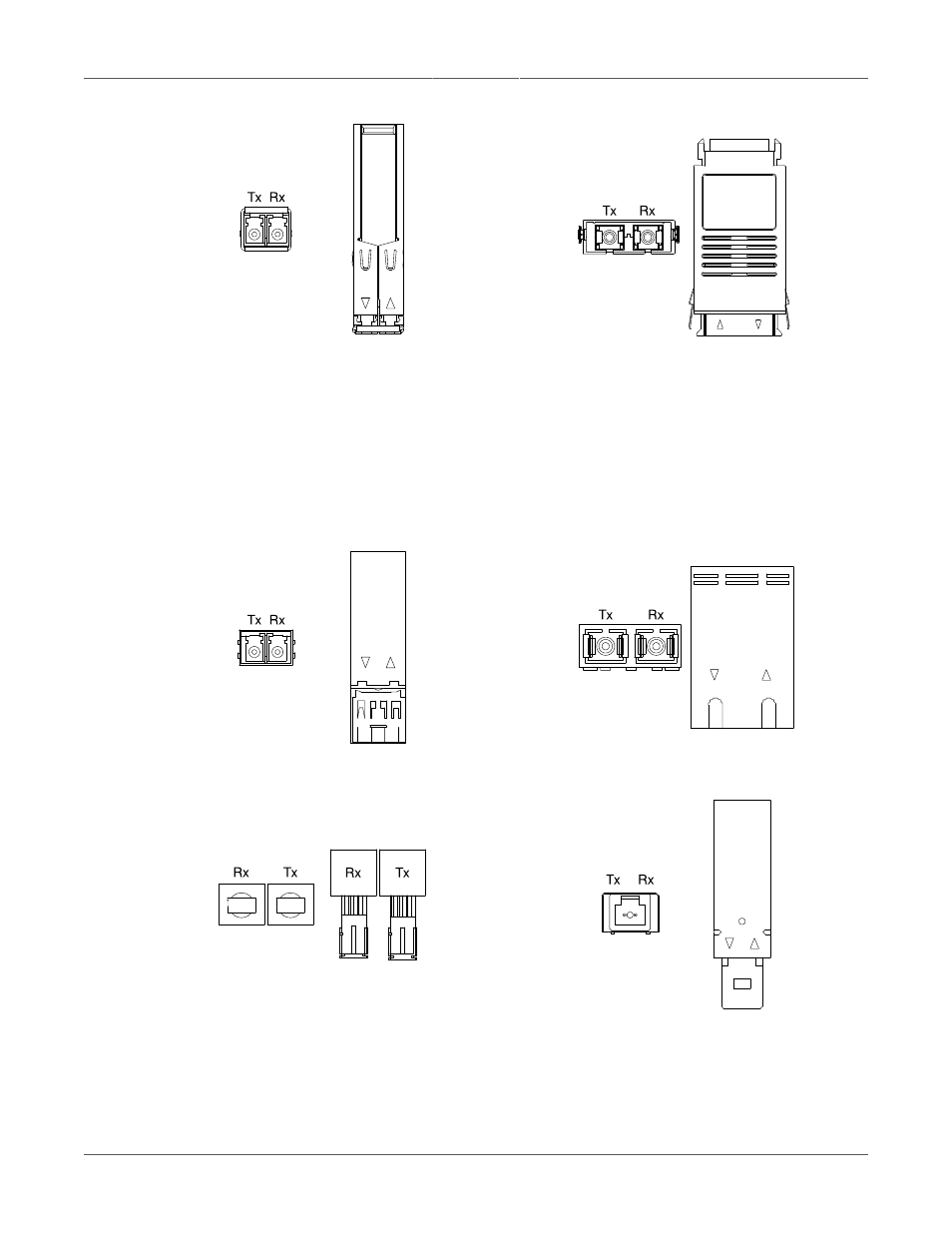 Fixed fiber transceivers, 1000lx sfp (mini-gbic) module and lc connector, 15 3.6. 1000lx gbic connector | 15 3.7. 1000lx lc connector, 15 3.8. 1000lx sc connector, 15 3.9. st 10fl connector, 15 3.10. mtrj 100fx connector | RuggedCom RSG2300 User Manual | Page 15 / 36