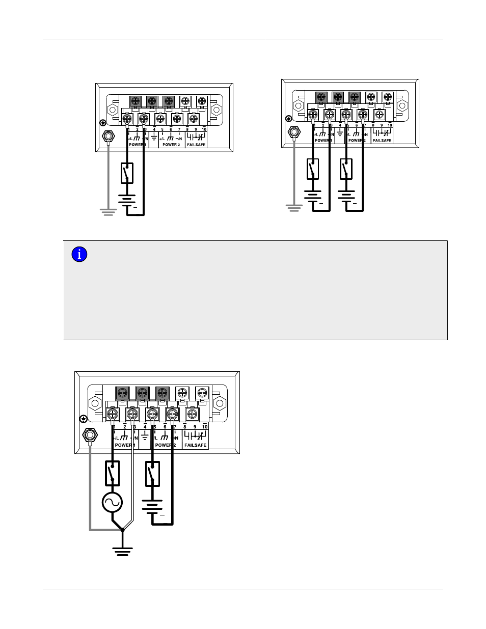 Dc single power supply wiring example, 19 3.19. ac and dc power supply wiring example, Section 3.2.3.2 | Section 3.2.3.3, “ac and dc, Power supply wiring example rsg2300 and rsg2300p, For power supply wiring examples | RuggedCom RSG2300 User Manual | Page 19 / 36