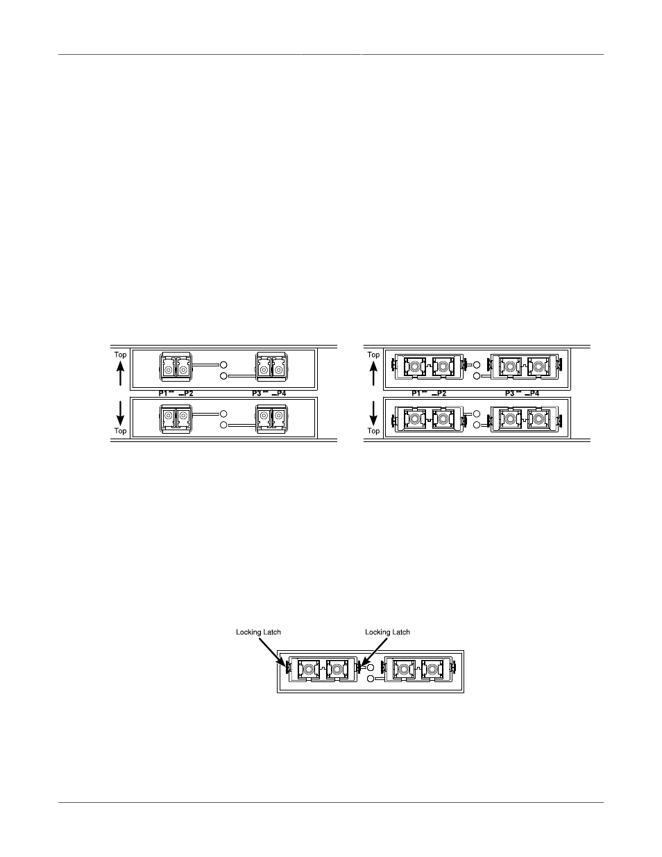 Module insertion – gbic and sfp, Gbic module removal, Sfp module removal | Sfp orientation for top and bottom row ports | RuggedCom RSG2300 User Manual | Page 24 / 36