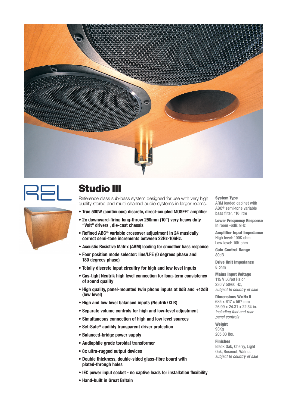 REL Acoustics Studio III User Manual | 2 pages
