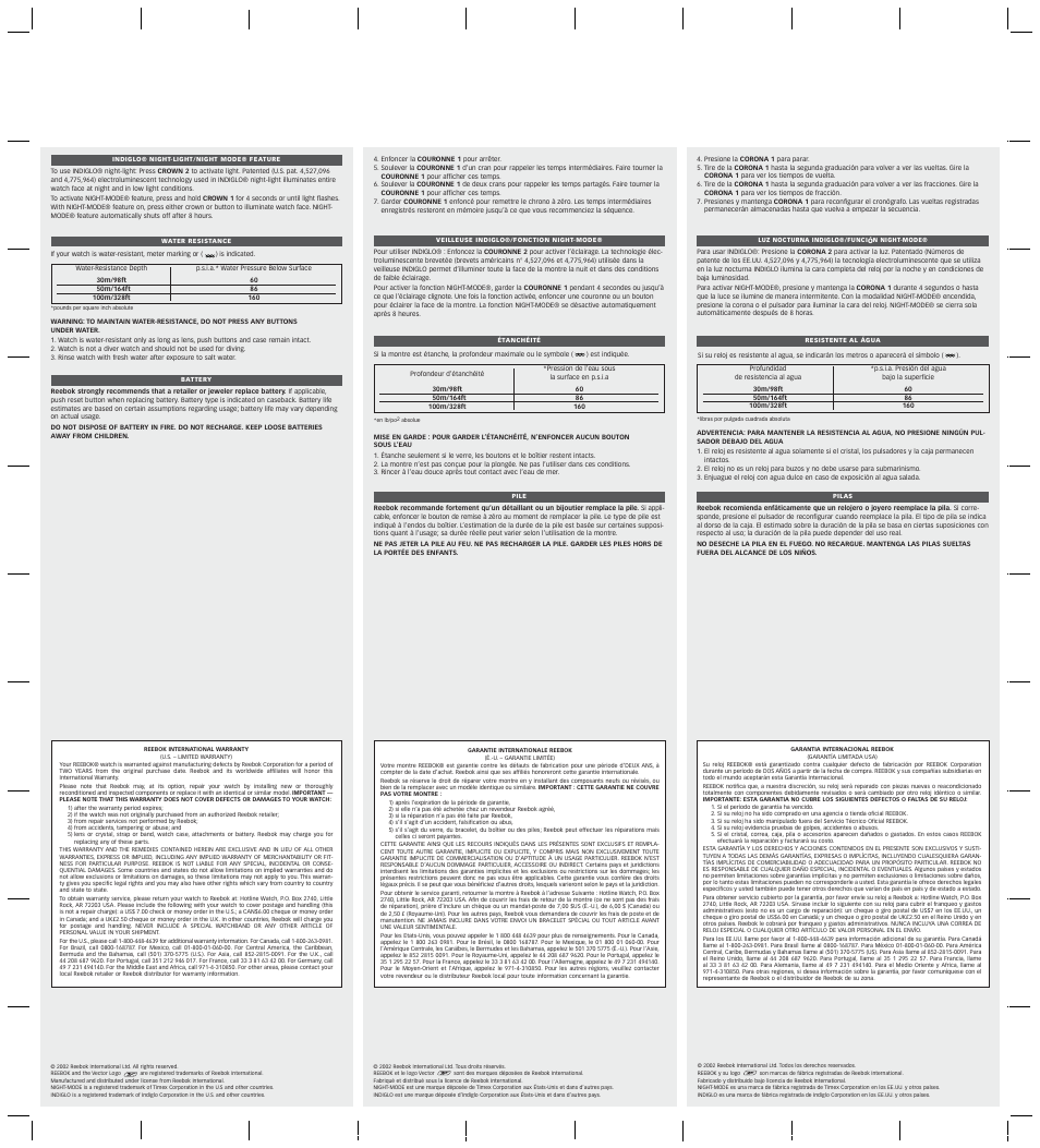 Reebok W-112 User Manual | Page 2 / 2