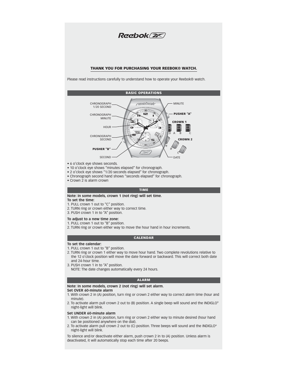 Reebok W-110 User Manual | 3 pages