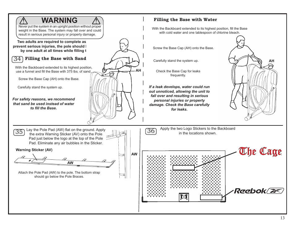 Warning | Reebok 51549 User Manual | Page 13 / 15