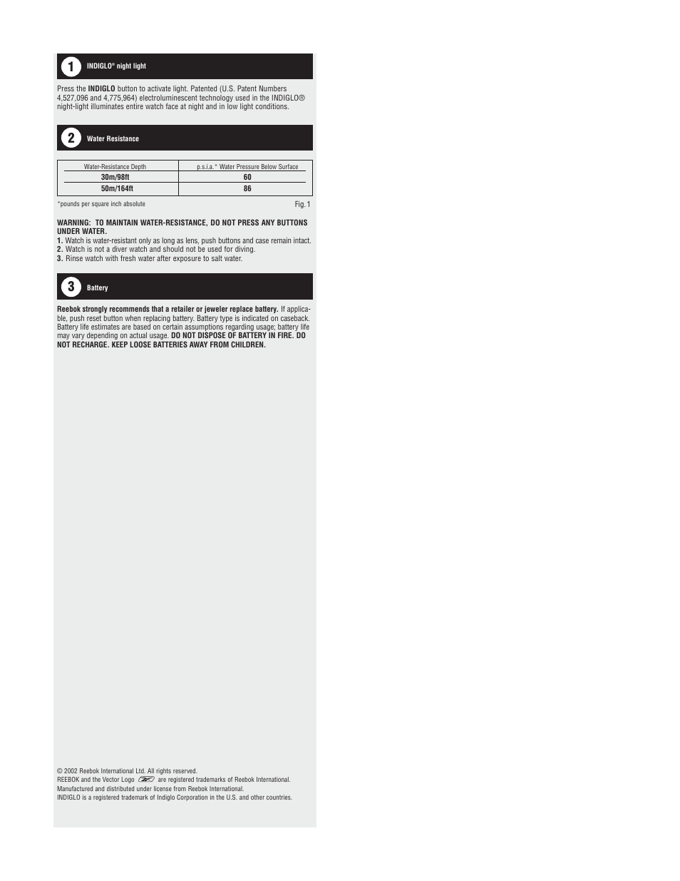 Reebok W-109 User Manual | Page 2 / 2