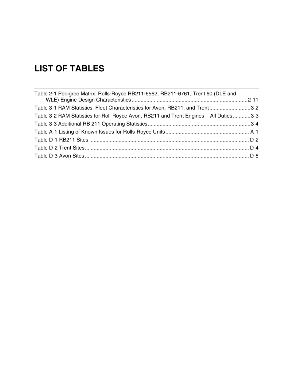 List of tables | Rolls-Royce 1004227 User Manual | Page 15 / 82