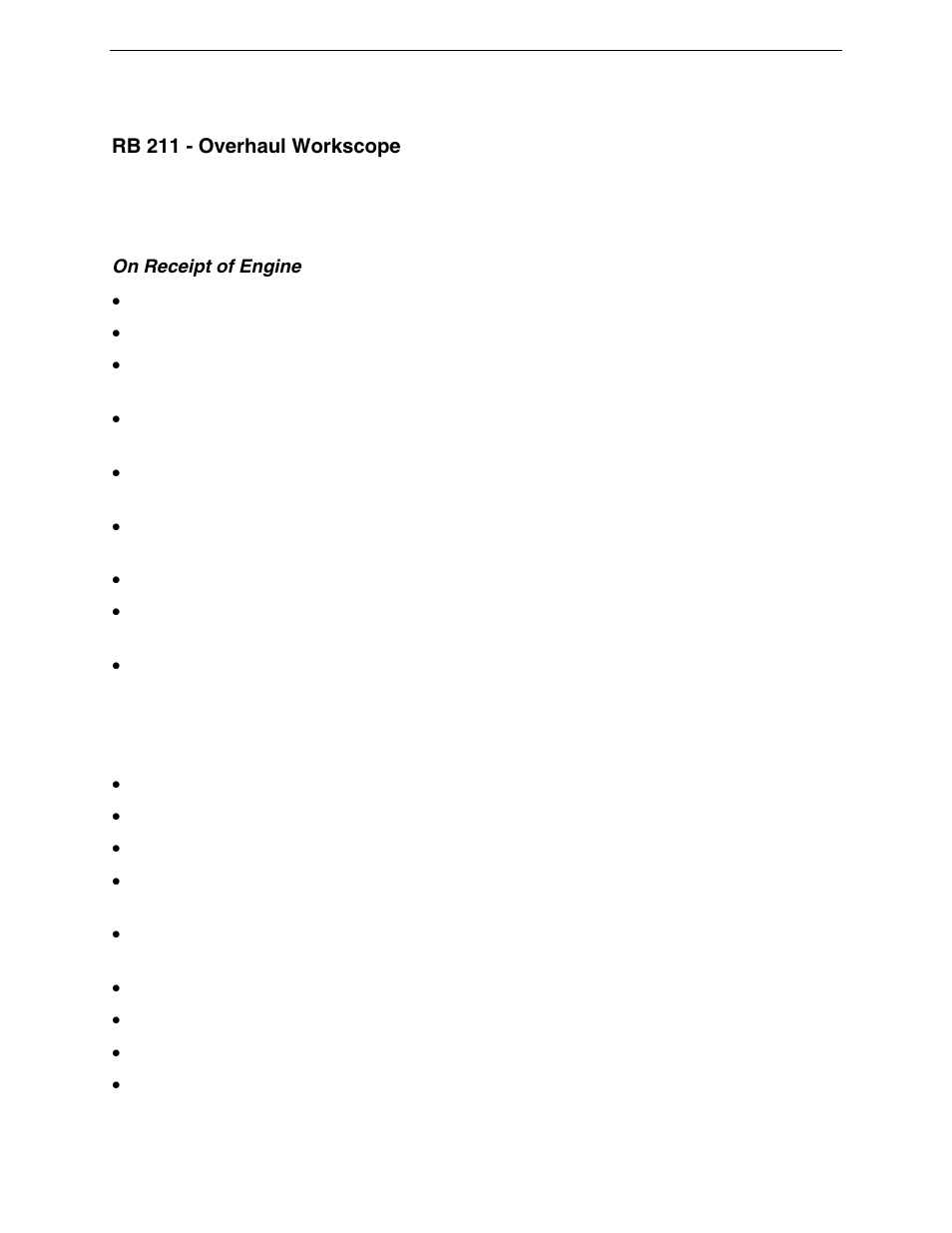 Rb 211 - overhaul workscope, On receipt of engine | Rolls-Royce 1004227 User Manual | Page 59 / 82