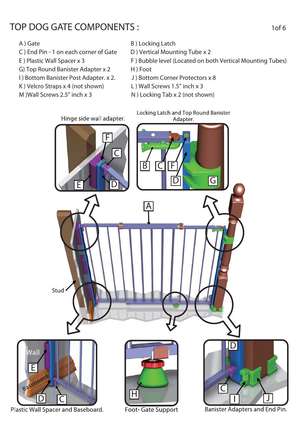 1230&1235booklet2, Top dog gate components | Regalo 1230 User Manual | Page 2 / 8