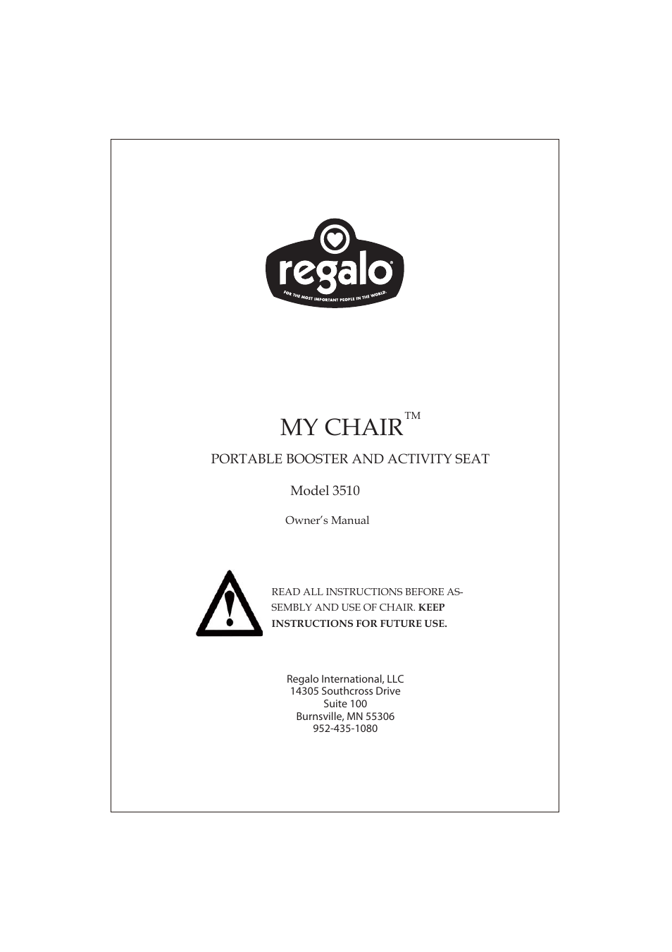 Regalo PORTABLE BOOSTER AND ACTIVITY SEAT 3510 User Manual | 7 pages