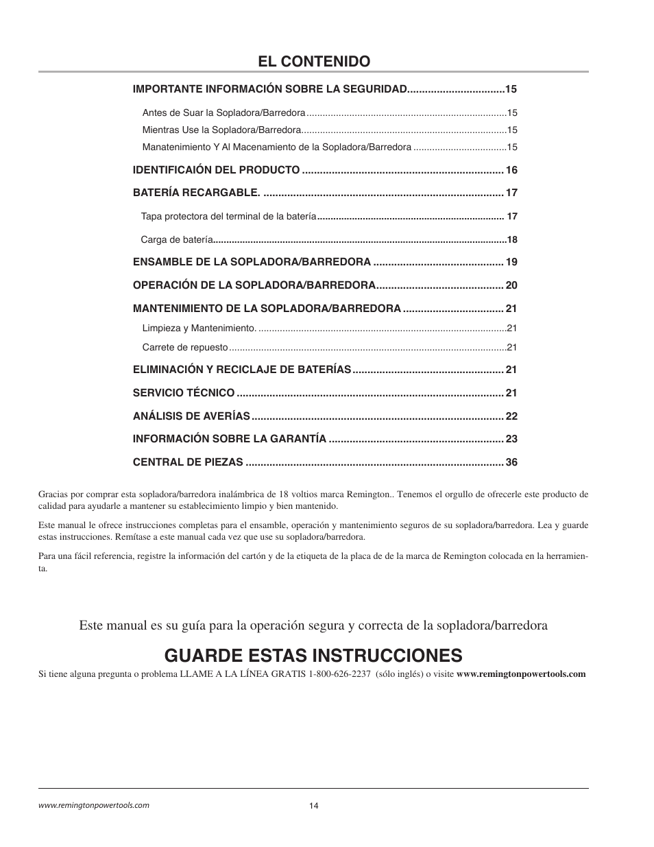 Remington BB18125A User Manual | Page 14 / 40