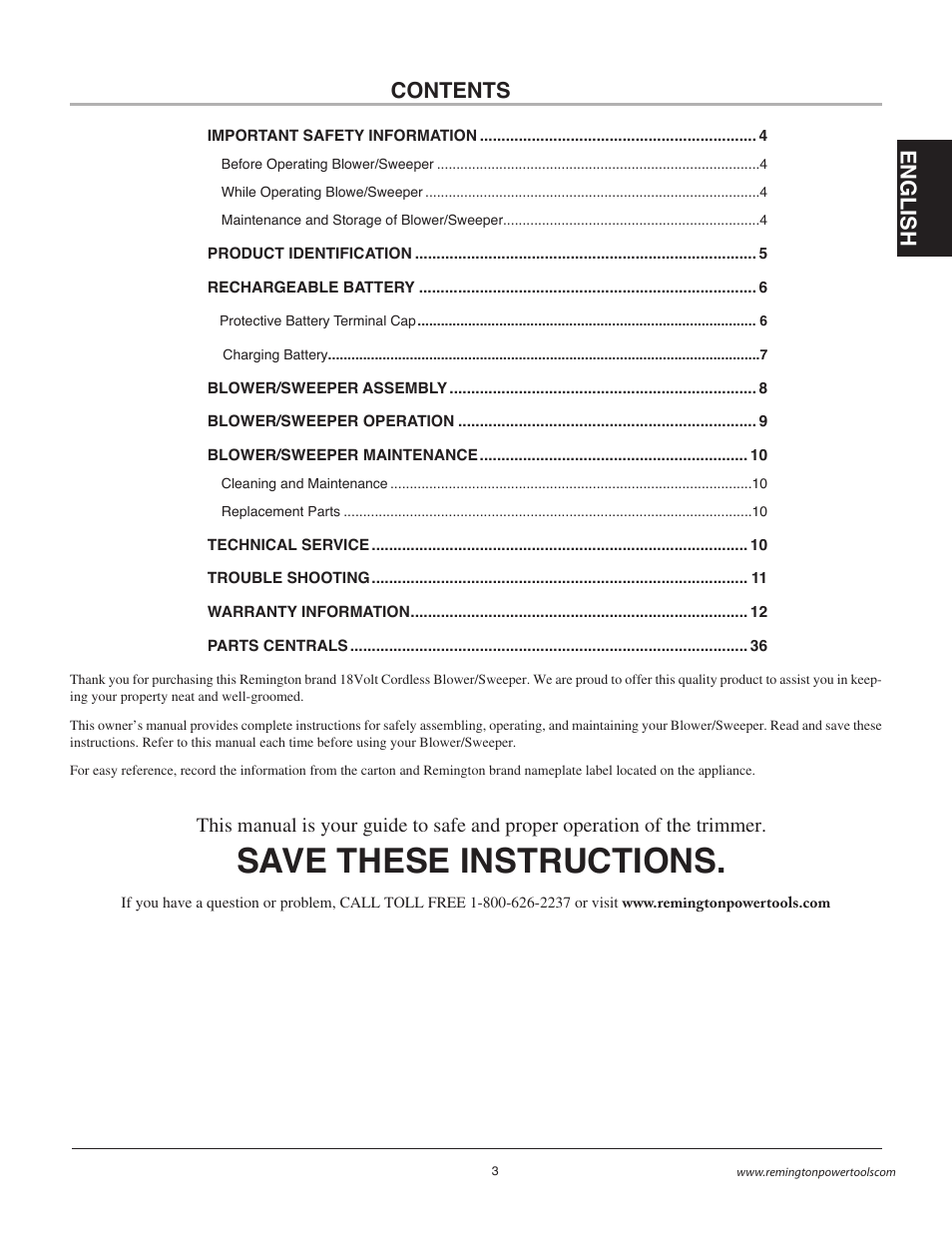 Remington BB18125A User Manual | Page 3 / 40