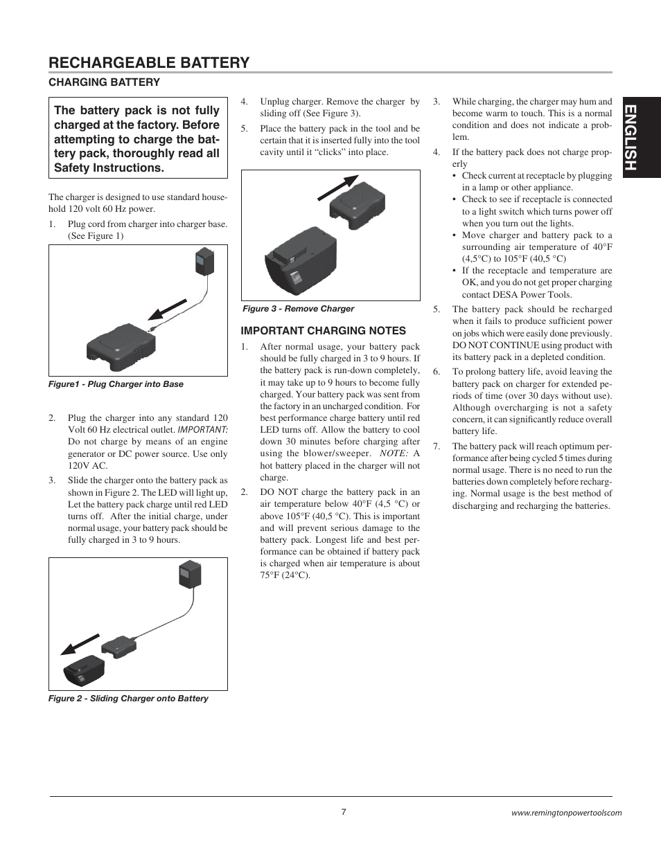 En gli s h, Rechargeable battery | Remington BB18125A User Manual | Page 7 / 40