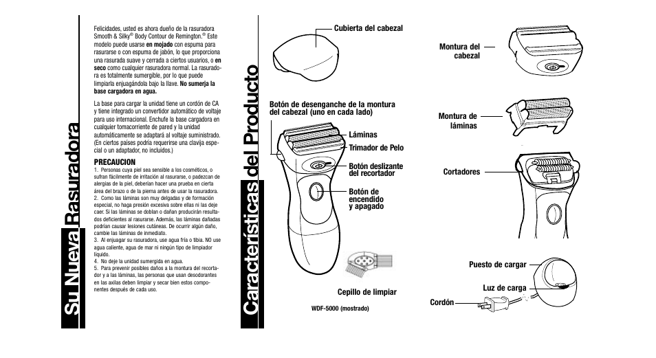 Su nueva rasuradora, Caracter ísticas del pr oducto | Remington WDF-1000 User Manual | Page 12 / 15