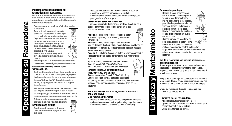 Operaci ó n de su rasuradora, Limpieza y mantenimiento | Remington WDF-1000 User Manual | Page 13 / 15