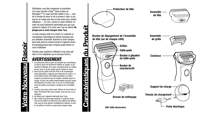 Votr e nouveau rasoir, Caract é ristiques du pr oduit, Avertissement | Remington WDF-1000 User Manual | Page 7 / 15