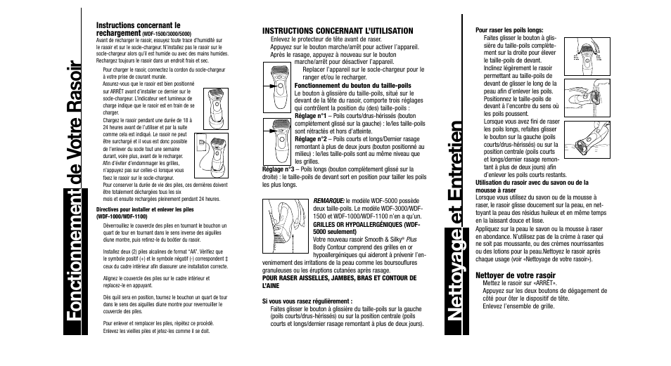 Fonctionnement de v otr e rasoir, Nettoyage et entr etien | Remington WDF-1000 User Manual | Page 8 / 15