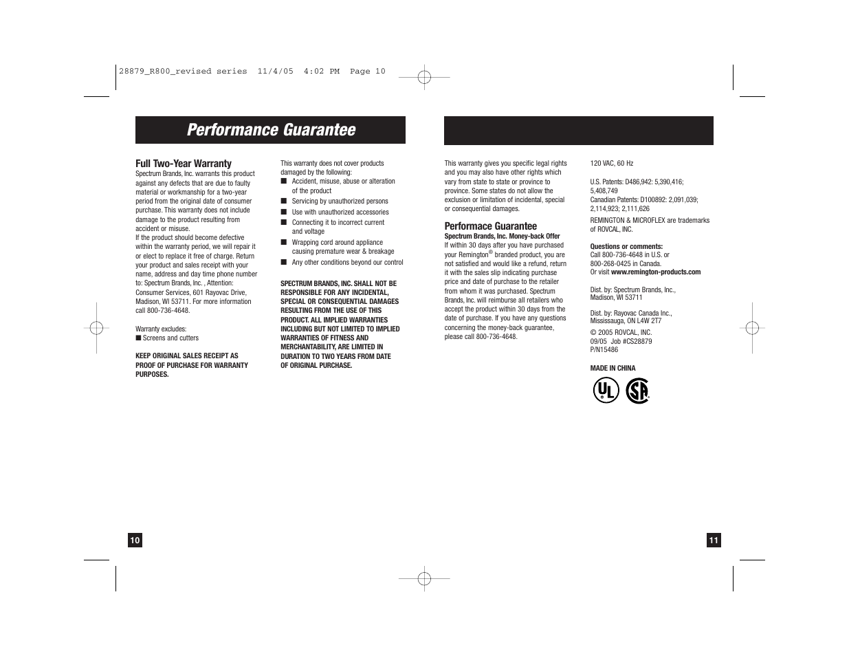 Performance guarantee | Remington MC R-835 User Manual | Page 6 / 7