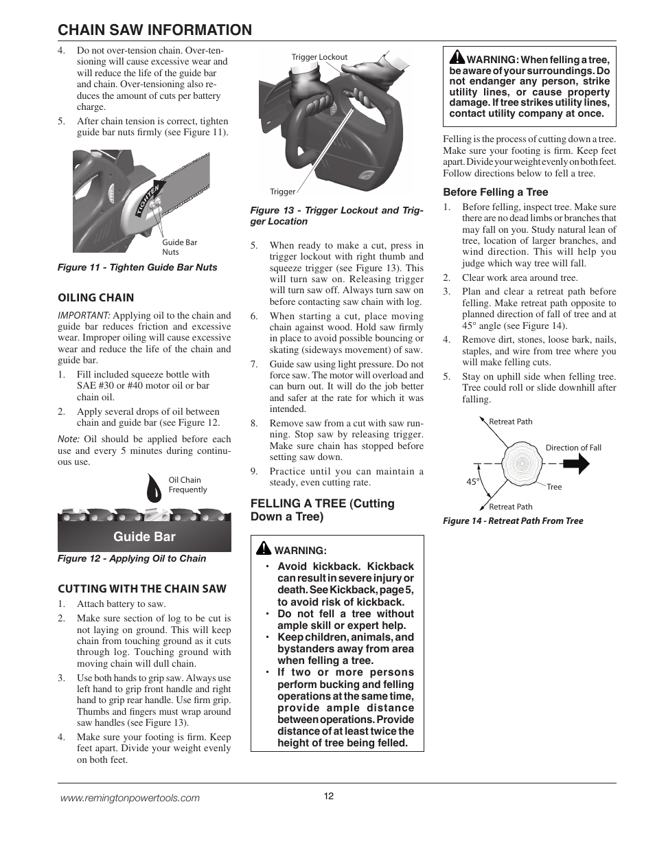 Chain saw information, Guide bar | Remington BPS188A User Manual | Page 12 / 48