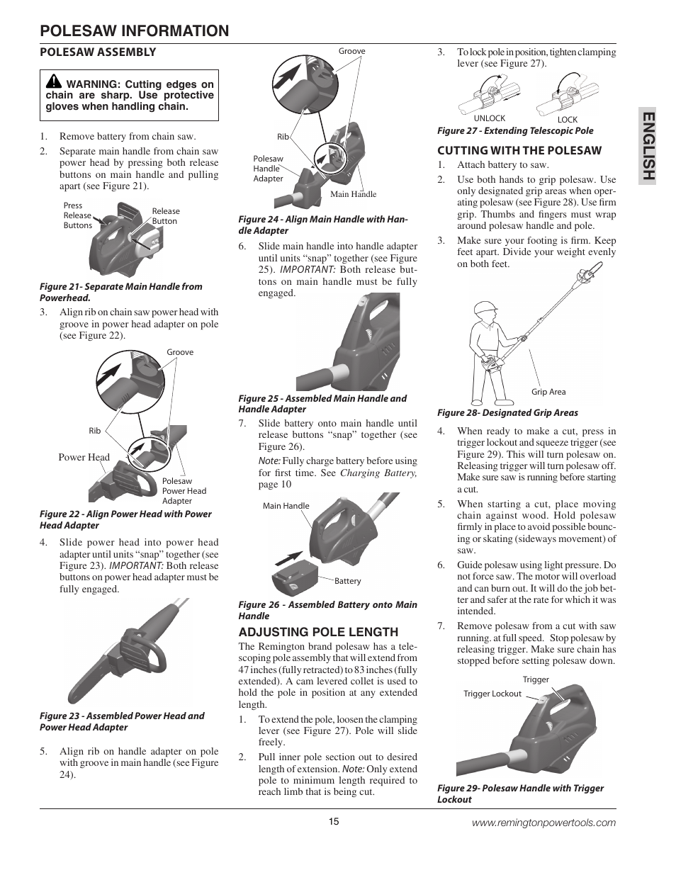 En gli s h, Polesaw information | Remington BPS188A User Manual | Page 15 / 48