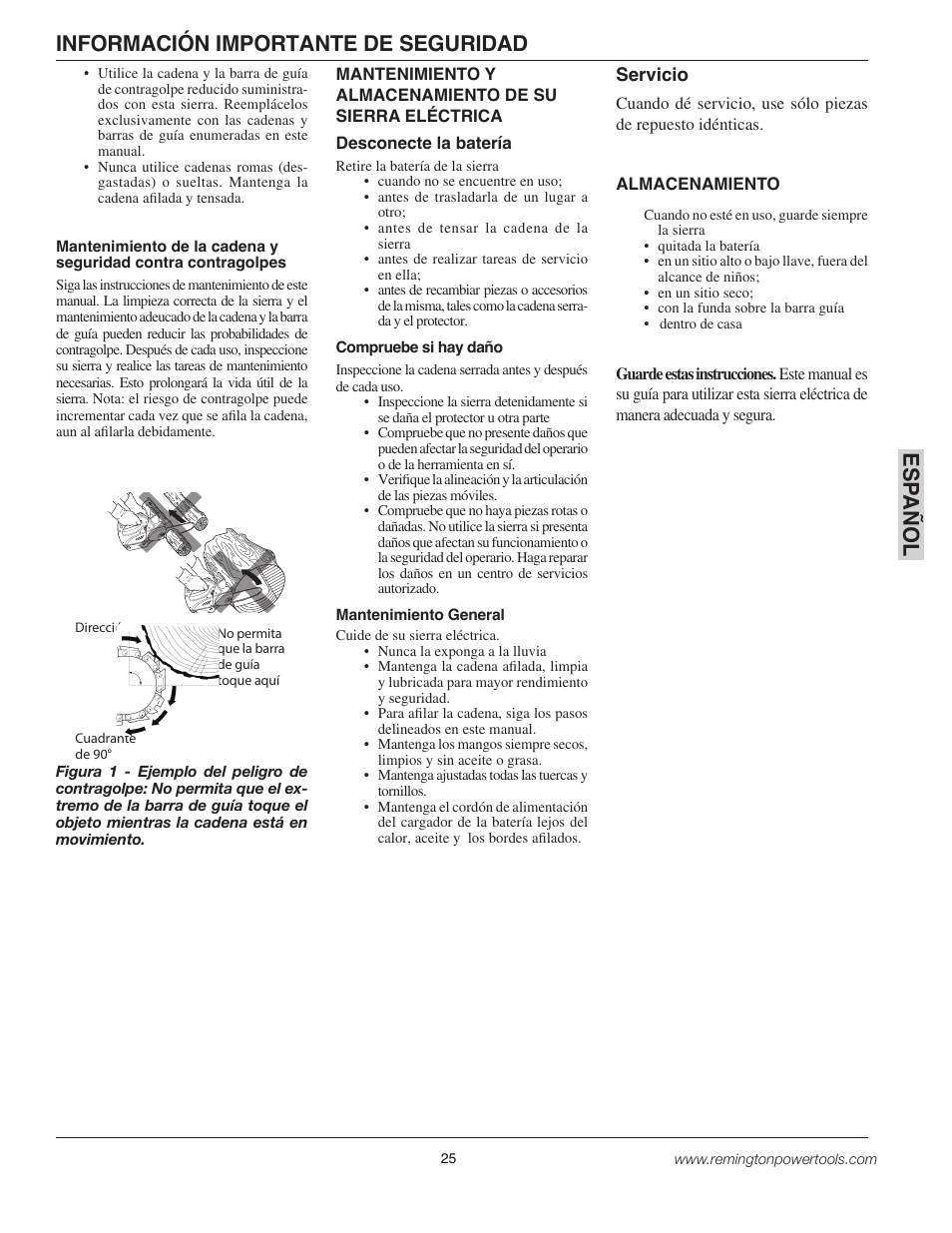 Esp a ñol, Información importante de seguridad | Remington BPS188A User Manual | Page 25 / 48