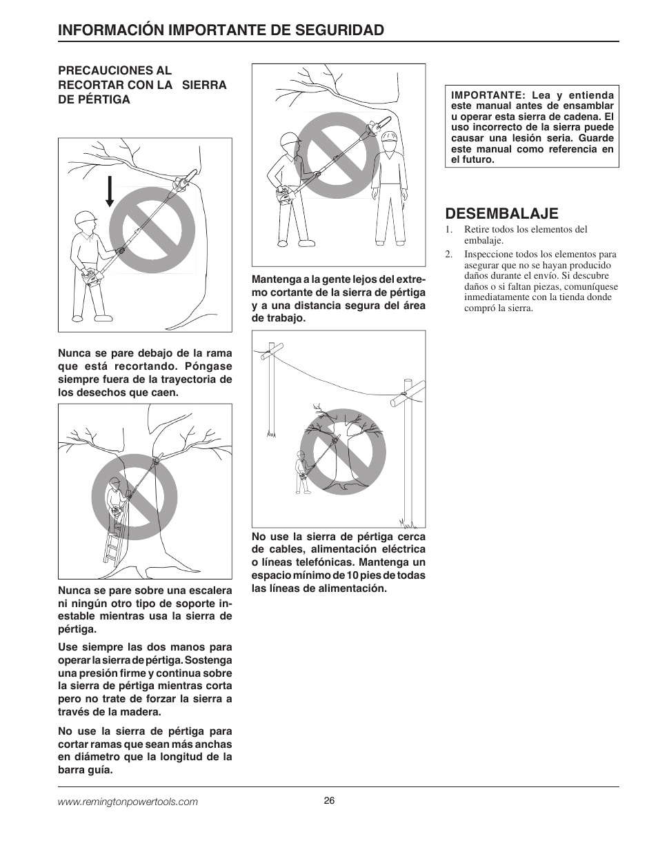 Desembalaje, Información importante de seguridad | Remington BPS188A User Manual | Page 26 / 48