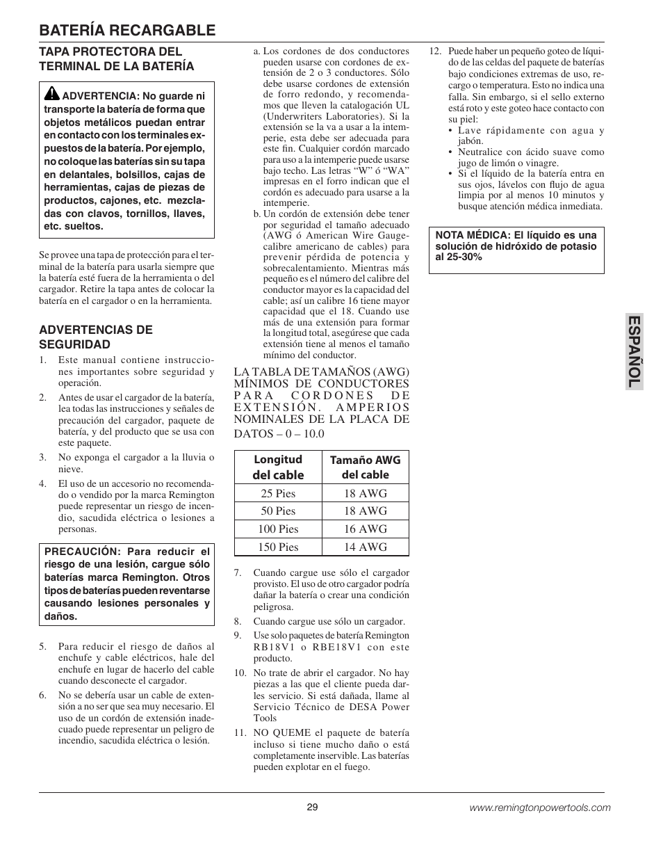 Esp a ñol, Batería recargable | Remington BPS188A User Manual | Page 29 / 48