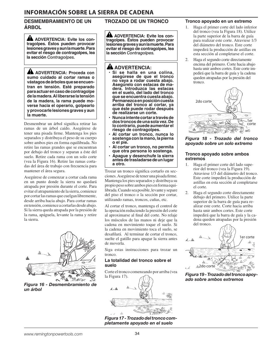 Información sobre la sierra de cadena | Remington BPS188A User Manual | Page 34 / 48