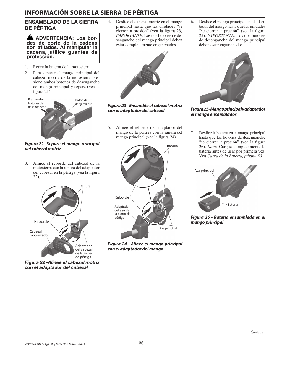 Información sobre la sierra de pértiga | Remington BPS188A User Manual | Page 36 / 48