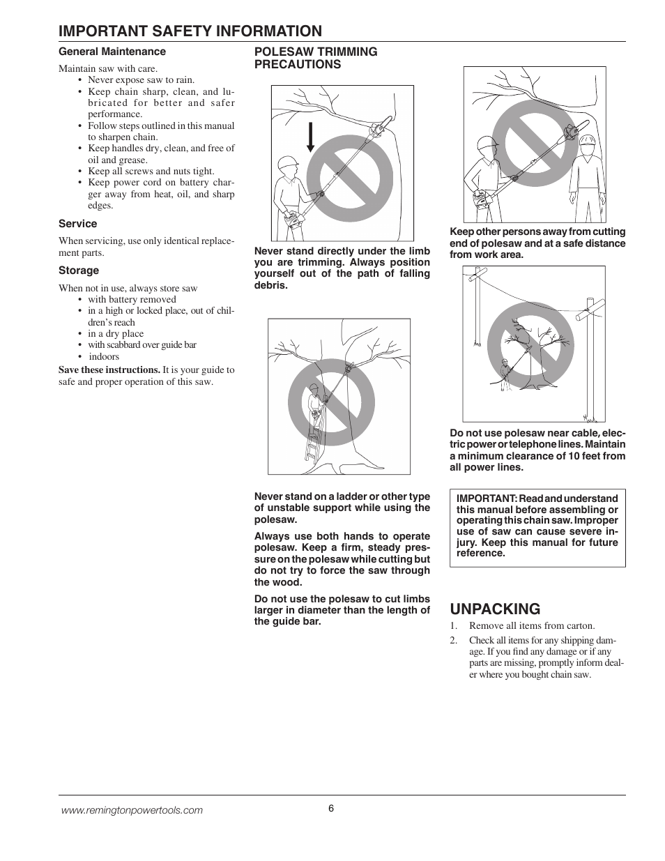 Important safety information unpacking | Remington BPS188A User Manual | Page 6 / 48