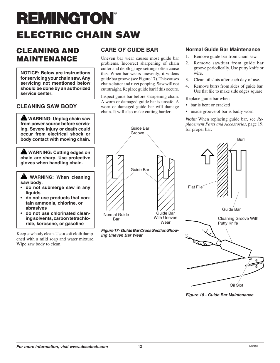 Electric chain saw, Cleaning and maintenance | Remington LNT-2 EN User Manual | Page 12 / 24