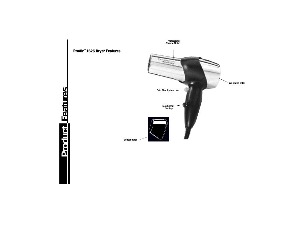 Proair, 1625 dryer features | Remington DC-1625 User Manual | Page 3 / 5