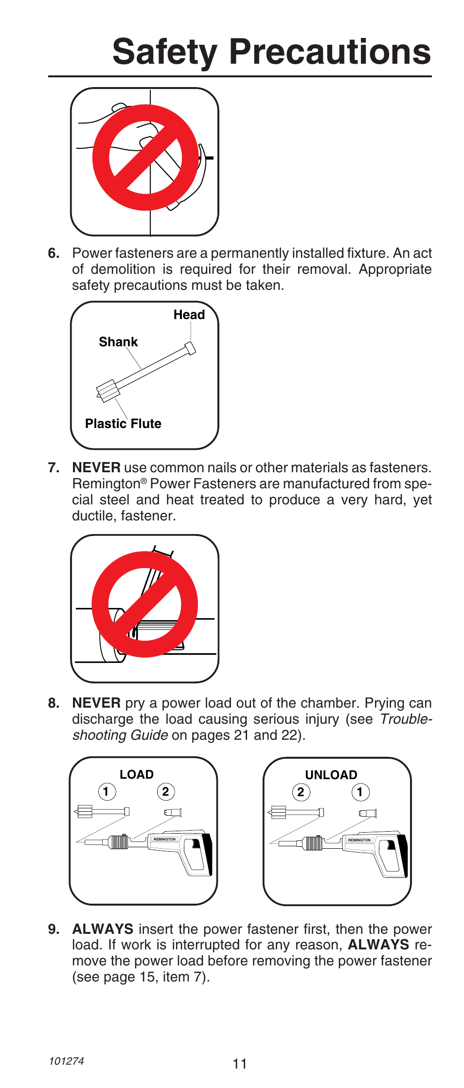 Safety precautions | Remington 490 User Manual | Page 11 / 80